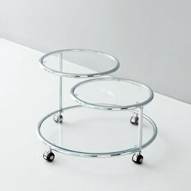 SIMPLIE クリアガラス サイドテーブル フラット 360°回転型 キャスター付き