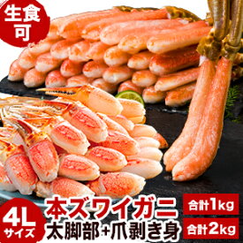 【期間限定SALE中】合計1kg 合計2kg 大型生ズワイガニ棒・爪剥き身セット 太脚部 爪肉 本ずわいがに 本ズワイガニ 生ずわい 生ズワイ かにお刺身 かに剥き身 かにポーション カニパーティー 全国送料無料 ごちそうマーケット