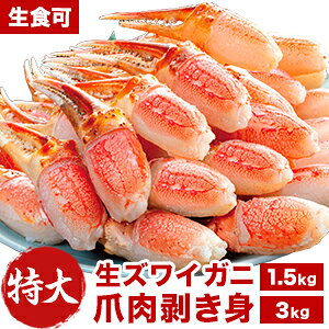 【お値引きクーポン配布中】約25~45本1.5kg 約50~90本3kg 特大お刺身用生ズワイガニ爪剥き身 お刺身 生食可 ずわいがに ズワイガニ かに 生ずわいがに カニ 蟹 剥き身 蟹爪 殻剥き不要 ポーショ