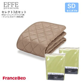 フランスベッド セレクト3点セット 羊毛メッシュベッドパット1枚 マットレスカバー エッフェプレミアム2枚 SD セミダブルサイズ France Bed