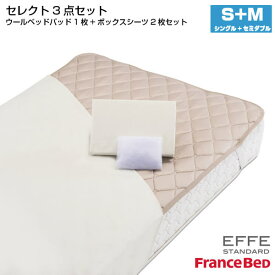 フランスベッド セレクト3点セット 羊毛メッシュベッドパット1枚 マットレスカバー エッフェスタンダード 2枚 シングル+セミダブルサイズ S+M France Bed
