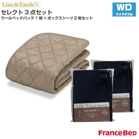 フランスベッド セレクト3点セット 羊毛メッシュベッドパット1枚 マットレスカバー ライン＆アースN 2枚 ワイドダブルサイズ WD France Bed