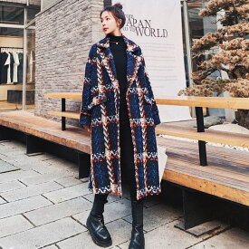 チェック柄チェスターコート ツイードコート チェスターコート ロングコート ウールコート レディース ジャケット コート アウター 秋冬 チェック柄 可愛い 上品 ママコーデ お仕事コーデ カジュアル D375