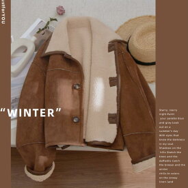 ラムウールコート ボアコート ラムコート 厚手 秋冬 レトロ コート ジャケット アウター ルーズ ベルベット リバーシブル