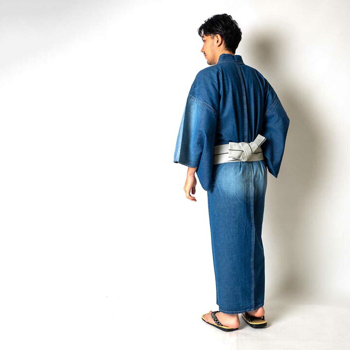 楽天市場】 男浴衣セット 【着物+帯+下駄+腰紐】デニム着物浴衣メンズ 