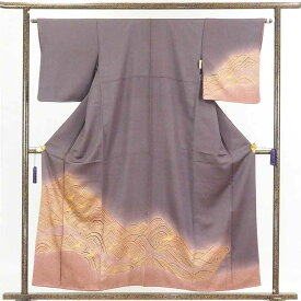 訪問着 着物 身丈155cm 裄62cm 前幅23cm 後幅29.5cm 袖丈49cm 正絹（シルク） レディース 袷仕立 秋冬春用 紫地 裄Sサイズ 美品 リサイクル リユース【中古】