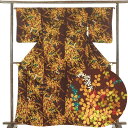 【中古】小紋 リサイクル着物 身丈162cm 裄64cm 前幅23cm 後幅30cm 袖丈49cm 正絹（シルク） レディース 袷仕立 萩 秋冬春用 茶色 裄Mサイズ 美品 リユース