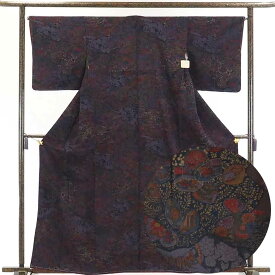 小紋 着物 身丈163cm 裄66cm 前幅23cm 後幅29cm 袖丈48cm 正絹（シルク） レディース 袷仕立 秋冬春用 紫地 裄Mサイズ 未使用品 リサイクル リユース【中古】