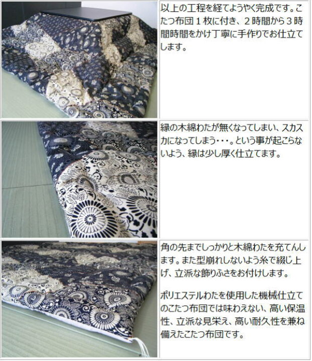 楽天市場】遠州木綿 手作りこたつ掛け布団正方形 190×190cmご 