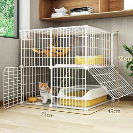 【家計応援！激アツ価格】猫 ケージ 2段 ペット キャットケージ ネコ 猫ゲージ キャスター付き 猫用ケージ 多頭飼い ホワイト脱走防止 取付簡単 簡単に移動 取り外し可能な キャットゲージ 室内用 ペット用品