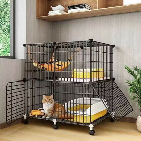 【家計応援！激アツ価格】猫 ケージ 2段 ペット キャットケージ ネコ 猫ゲージ キャスター付き 猫用ケージ 多頭飼い ホワイト脱走防止 取付簡単 簡単に移動 取り外し可能な キャットゲージ 室内用 ペット用品