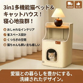 キャットハウス 猫 2段 猫ハウス おしゃれ 1台2役 サイドテーブル 天板付き 爪とぎ対応 広々空間 多頭飼い対応 収納 省スペース 組立簡単
