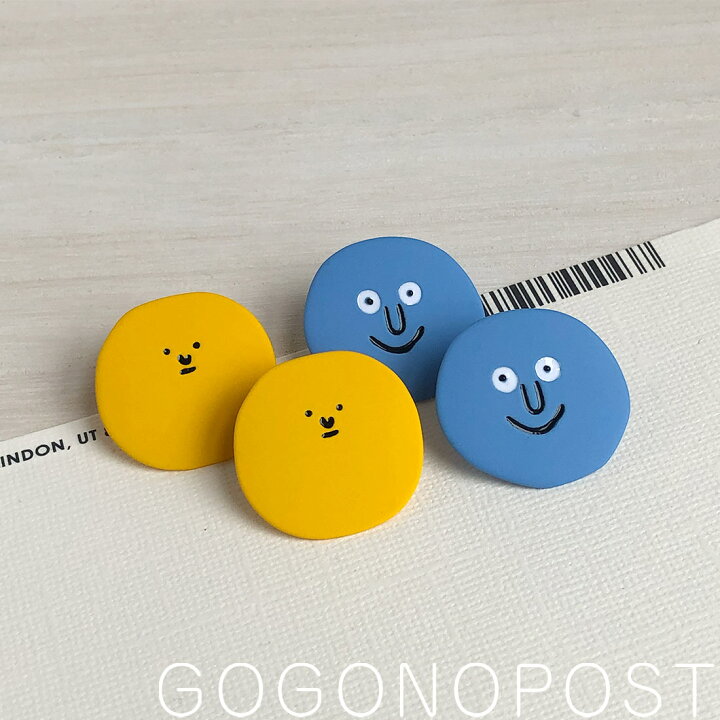 楽天市場 送料無料 シルバー925ポスト にっこりブルー ぼんやりイエロー フェイスピアス 個性派 レディース ゆるかわイラスト かわいい 午後のポスト