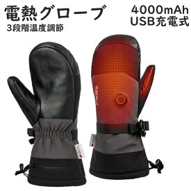 電熱グローブ バイク用 ヒーターグローブ長時間 4000mAhバッテリー2個付き 極暖力 3段階温度調節 タッチパネル対応 USB充電式 【5本指・ミトン型】 保温 寒さ対策
