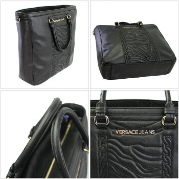 【新品】【VERSACEJEANS】ヴェルサーチジーンズハンドバッグショルダーストラップ付きブラックレザーE1VLBB22-6899