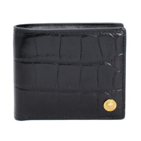 ヴェルサーチ 財布 メンズ VERSACE 二つ折り財布 メドゥーサ クロコ型押しレザー ブラック 1006117 1A10501 1B00V