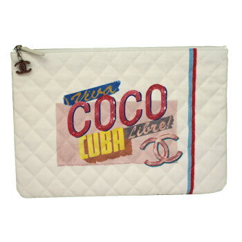 【新品】16/17クルーズ【CHANEL】シャネルCUBAクラッチポーチホワイト系マルチカラーキャンバスA82603Y25542MC661