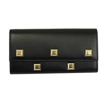 フェラガモ財布レザーブラック22D502FERRAGAMOフラップ長財布スタッズ22D50207054782019春夏新作