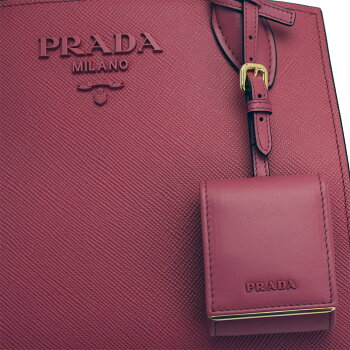 プラダバッグ1BA156PRADAモノクロームバッグハンドバッグショルダーバッグ型押しレザーローズピンクミラー付きチャーム1BA1562ERXF0BQT
