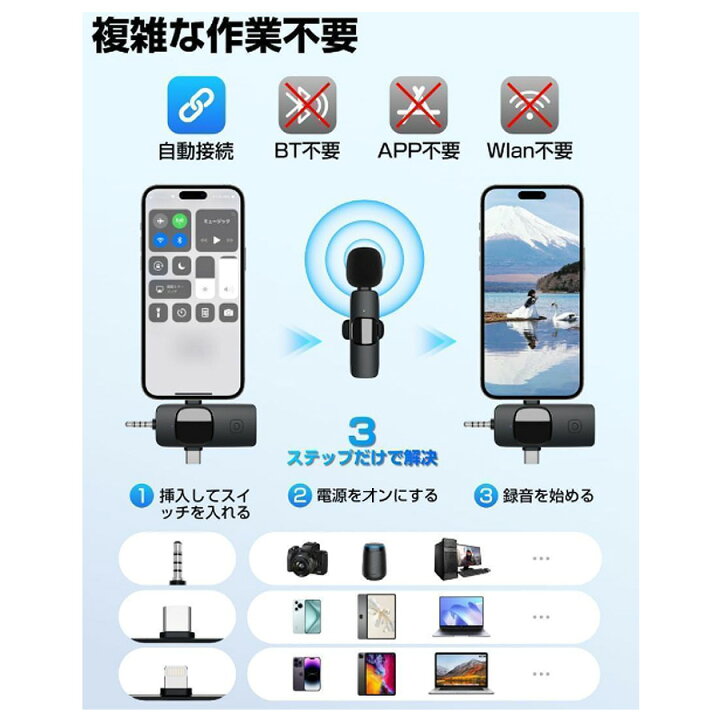 楽天市場】ワイヤレスピンマイク ピンマイク ワイヤレス スマホ マイク 