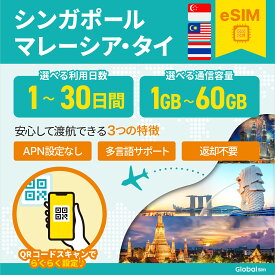 eSIM シンガポール マレーシア タイ 1日間 3日間 5日間 7日間 10日間 データ無制限 500MB 1GB 2GB 高速データ通信 24時間安心サポート 返金保証 テザリング可能 海外SIM プリペイドeSIM プリペイドSIM SIMカード SIMフリー 留学 海外出張 海外旅行 ワーホリ 海外 短期留学