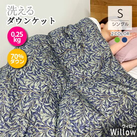 【お値下げしました】洗える ダウンケット 羽毛肌掛けふとん ウィロー柄 シングル ダウン70％ 0.25kg 夏掛け ウォッシャブル 夏用 夏布団 羽毛肌掛け 30マスキルト 布団 薄い羽毛 洗える掛け布団 軽量 やわらか生地 ウィリアムモリス調デザイン room&room 52503