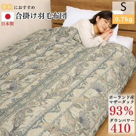 日本製 合掛け 羽毛布団 ポーランド産マザーダックダウン93％ 0.7kg シングル ダウンパワー410 ベローナ柄 立体キルト 程よい軽さ 春 秋 羽毛ふとん room&room 426003 426004
