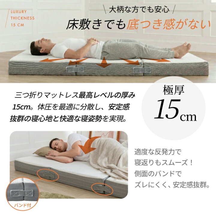 楽天市場】【楽天1位】 GOKUMIN マットレス 究極の 4層 三つ折り 