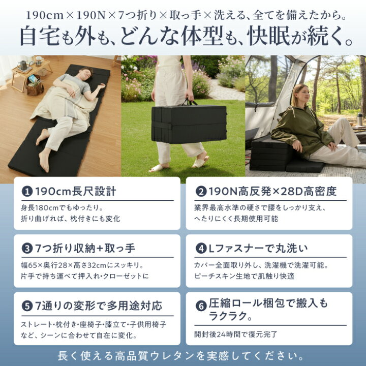 楽天市場】ごろ寝マット マットレス GOKUMIN のびのびロング 7つ折り 