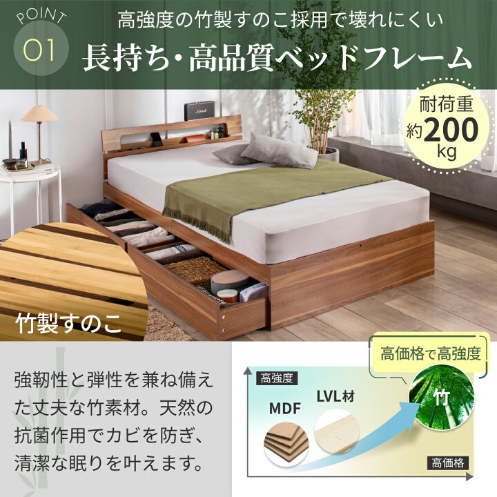 楽天市場】【楽天1位】 ベッドフレーム すのこ コンフォートバンブー 