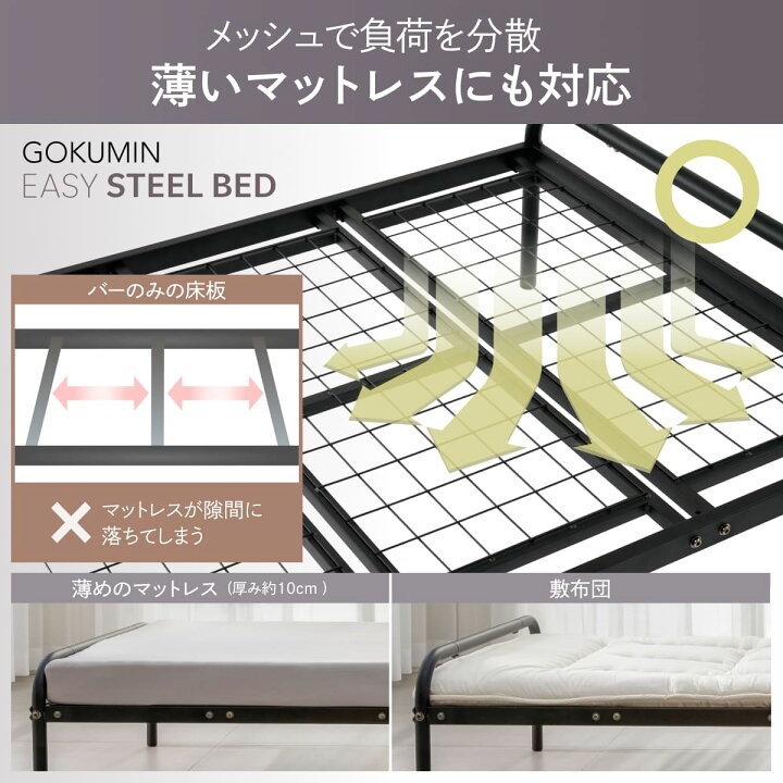 楽天市場】GOKUMIN シングルベッド フレーム ベッドフレーム スチール 