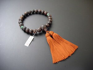 男性用略式数珠 22珠 縞黒檀(すびき) 2天翡翠 正絹頭付房(茶色)