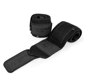 Strength Shop PRO���X�g���b�v IPF���F 60cm �X�e���X�u���b�N ��� �p���[���t�e�B���O �x���`�v���X ���E�}�[�N �T�����[�v ���[�o�b�O�t�� PRO WRIST WRAPS - STEALTH BLACK - IPF APPROVED