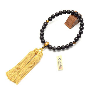 【数珠-juzz】『縞黒檀-虎目石』◆ジェンダーフリー数珠(男女共通数珠)27玉【正絹頭付き房】【京念珠】八宗用数珠 片手数珠 京都数珠 男女兼用数珠 木の数珠 きれい 限定数珠 天然石数珠