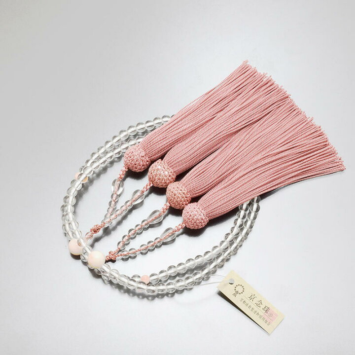 楽天市場 数珠 女性用108玉数珠 本水晶 深海珊瑚仕立て 8寸 108玉仕様 正絹房仕様 八宗用数珠 本式数珠水晶数珠 珊瑚数珠 さんご数珠 念珠 天然石数珠 サンゴ数珠 女性用数珠 京念珠 サンゴ コーラル 三月 3月 3月の誕生石 二輪 二重 水晶 コーラル ごくらくや