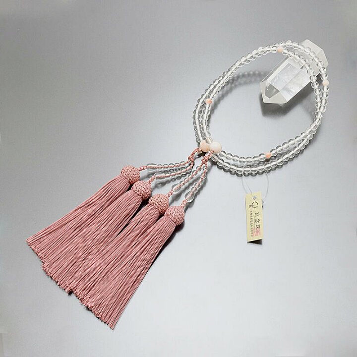 楽天市場 数珠 女性用108玉数珠 本水晶 深海珊瑚仕立て 8寸 108玉仕様 正絹房仕様 八宗用数珠 本式数珠水晶数珠 珊瑚数珠 さんご数珠 念珠 天然石数珠 サンゴ数珠 女性用数珠 京念珠 サンゴ コーラル 三月 3月 3月の誕生石 二輪 二重 水晶 コーラル ごくらくや