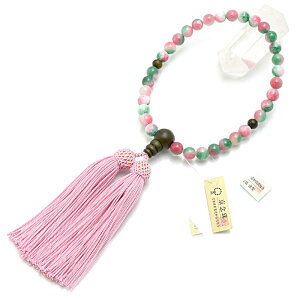 【数珠】『ウォーターメロンジェイド-緑檀仕立て』◆天然木使用数珠◆ 8ミリ玉女性用数珠【京念珠】(正絹房)女性用略式数珠 八宗用数珠 片手数珠 京都 木製数珠 ヒスイ 先祖供養 長寿