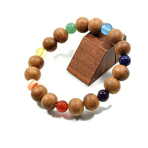 【厄除け屋久杉ブレスレット】厄除け『虹色七石』仕立て10ミリ玉念珠 木製 腕輪 厄除けブレスレット お守りブレスレット 数珠ブレスレット 7色 厄年 厄除け祈願 魔除け 屋久島 おしゃれ ギ