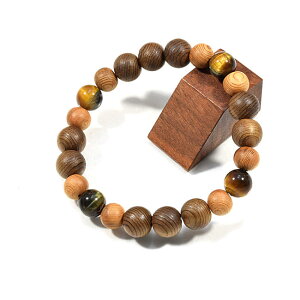 『屋久杉・神代杉・タイガーアイブレスレット』10ミリ玉念珠 木製ブレスレット 腕輪 数珠ブレスレット 魔除け 屋久島 お守りトラメ 虎目石 きれい 勝負運 仕事運 金運 金運アップ 厄除け祈