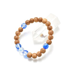 『ドルフィン屋久杉「幸福」ブレスレット』8ミリ玉( ※親玉10ミリ玉 イルカ彫り水晶仕様)ブルークリスタル仕立て木製 腕輪 母の日 誕生日 記念日 プレゼント 贈り物 お守り 厄除け 魔除