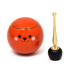 【おりんセット】 魔法のおりん ネコちゃん オレンジ 1寸8分(径5.4cm)スタンド式りん棒付き【日本製】 富山県高岡市産手元供養 現代仏具 呼び鈴 鳴物仏具 ミニ仏壇 かわいい コンパクト 手