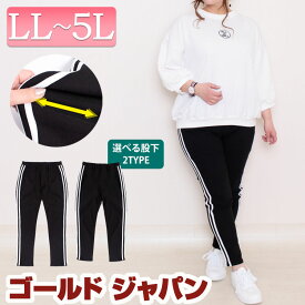 【低身長さんサイズ有】LL 2L 3L 4L 5L パンツ 大きいサイズ レディース ラインパンツ ストレッチパンツ ウエストゴムパンツ サイドラインパンツ 黒パンツ 美脚 脚長 バックポケット ロング ロング丈 長い 伸縮 ゴム 伸びる ライン ブラック 春服 秋服 ゴールドジャパン￢