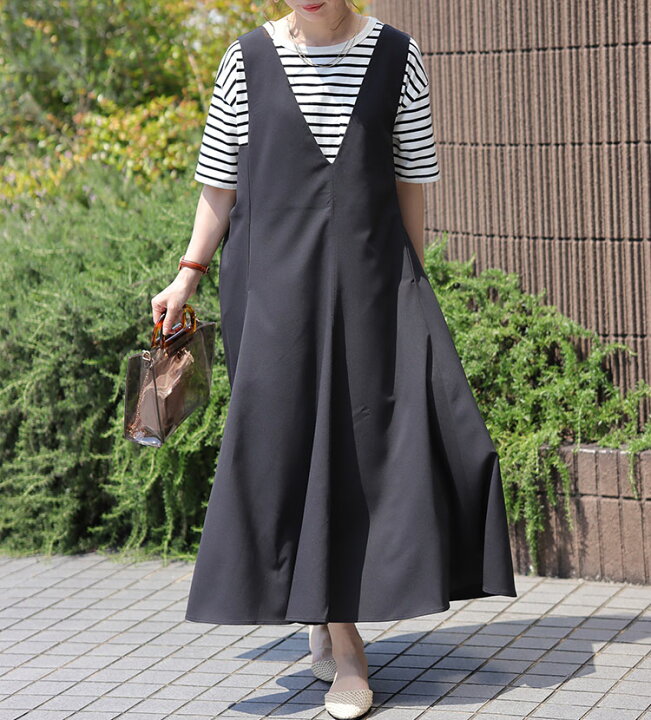 新品】LASUD レディース ワンピースサロペット Aライン フレアスカート 