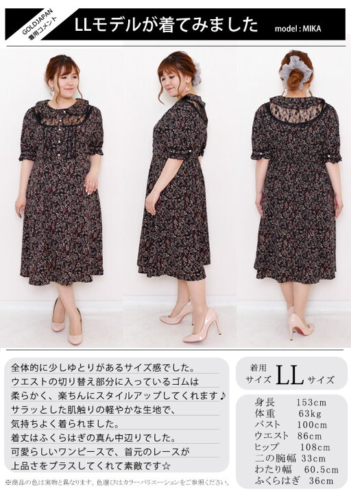 楽天市場 大きいサイズレディース ワンピース 小花柄ワンピース ワンピ 小花柄 花柄 レースワンピース レース 5分袖 半袖 ひざ丈 フレア シアー 透け感 襟 パール ピンタック フリル ウエストゴム パフ 丸襟 柄 フラワー 秋新作 秋服 春服 Ll 2l 3l 4l ブラック 黒