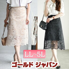 大きいサイズ レディース ボトムス スカート 総レーススカート ロングスカート レーススカート タイトスカート レース ナロー タイト ウエストゴム ロング ウエストゴム 総レース 透け感 通勤 夏新作 春服 夏服 LL 2L 3L 4L 5L ライトグレー ブラック 黒 ゴールドジャパン
