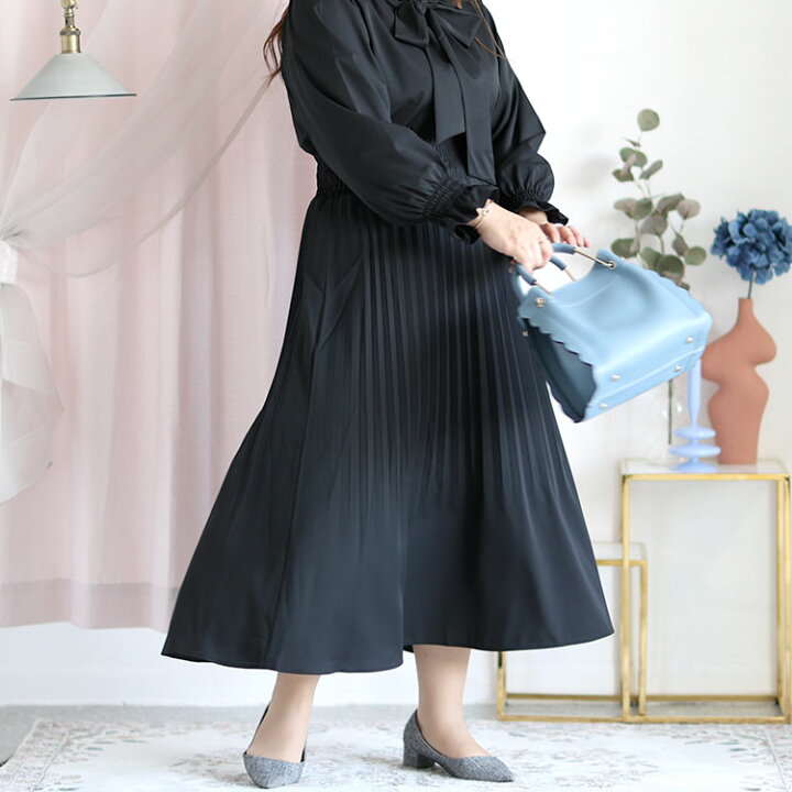 楽天市場】大きいサイズ レディース ワンピース ボウタイプリーツ 