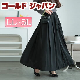 大きいサイズ レディース ボトムス スカート フレアプリーツスカート ロングスカート プリーツスカート マキシスカート フレアスカート ロング マキシ フレア ウエストゴム ゴム ドロスト 体型カバー 冬新作 春服 夏服 秋服 LL 2L 3L 4L 5L ブラック 黒 ゴールドジャパン