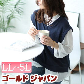 大きいサイズ レディース トップス ブラウス シャツ ワッフルベストシャツフェイクプルオーバー 長袖 フェイクレイヤード 重ね着風 シャツフェイク ワッフルベスト ブラウス ノーカラー 襟なし Vネック ボタン 春新作 春服 秋服 LL 2L 3L 4L 5L ネイビー ゴールドジャパン