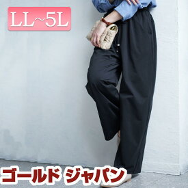 大きいサイズ レディース ズボン パンツ ハイパージャージーリラックスストレートパンツ ワイドパンツ ストレート ロング ワイド ハイパージャージー ポケット ウエストゴム 無地 春新作 春服 夏服 秋服 冬服 LL 2L 3L 4L 5L カーキ ネイビー ブラック 黒 ゴールドジャパン