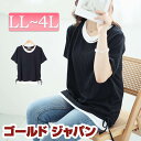 大きいサイズ レディース トップス カットソー Tシャツ フェイクレイヤードドロストリブプルオーバー 半袖 5分袖 フェイクレイヤード 重ね着風 リブ クルーネック ドロスト クルーネック ストレッチ 無地 夏新作 夏服 春服 秋服 LL 2L 3L 4L ブラック 黒 ゴールドジャパン